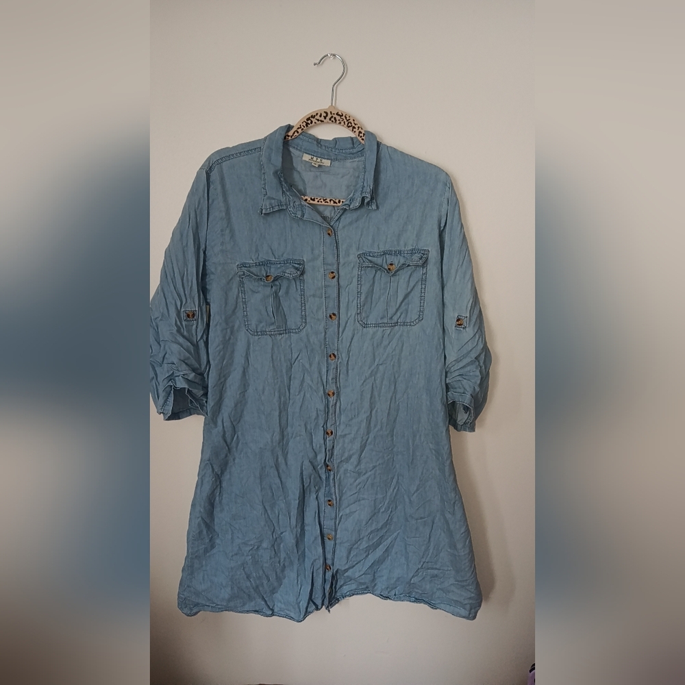 MPH Collection Light Denim Button-Up Dress - Picture 2 of 4